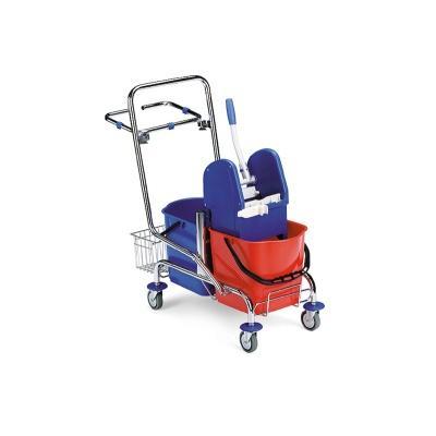 Úklidový vozík Filmop, 2x15l, chrom, košík, držák pytle