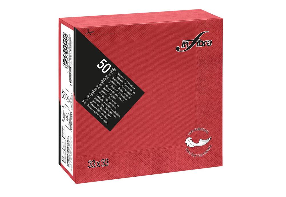 Papírové ubrousky INFIBRA New Soft-touch 2vrstvy 33x33cm červená - 50ks