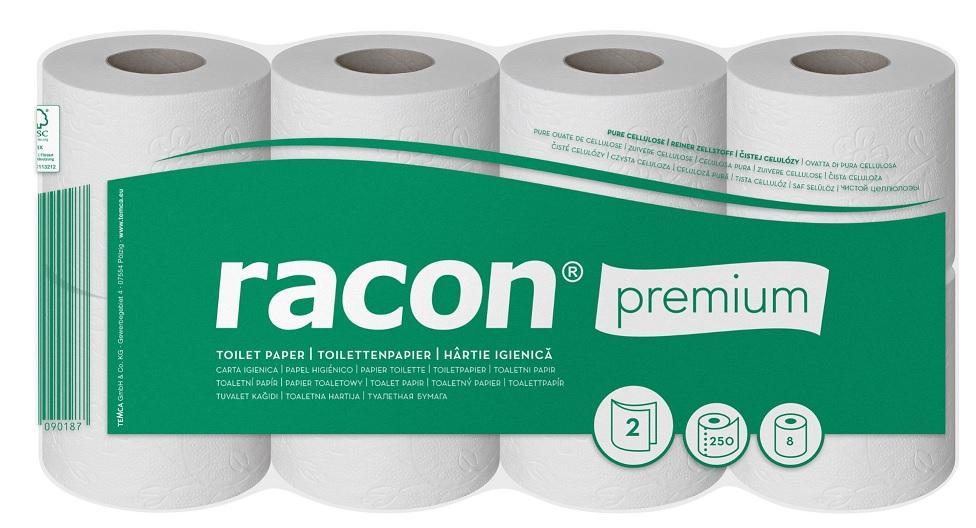 Toaletní papír Racon Premium 2vrstvy 250 útržků bílý - 8ks