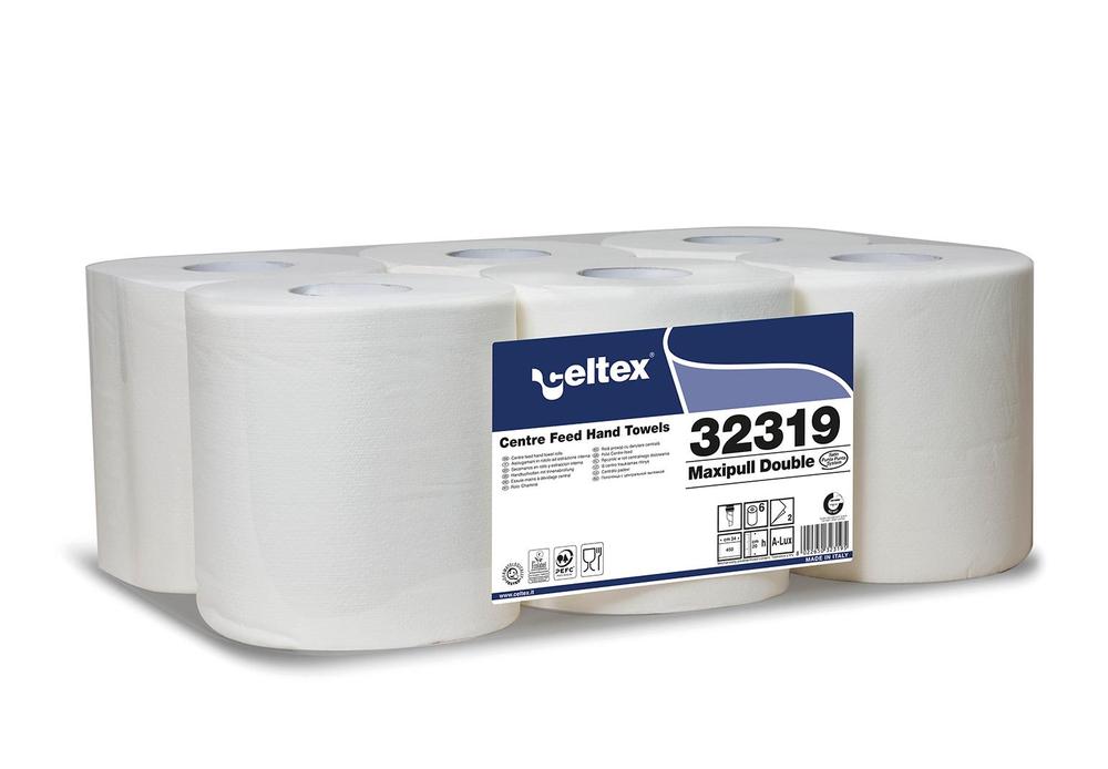 Papírové ručníky v roli CELTEX Maxi Double bílá 450útržků, 2vrstvy - 6ks