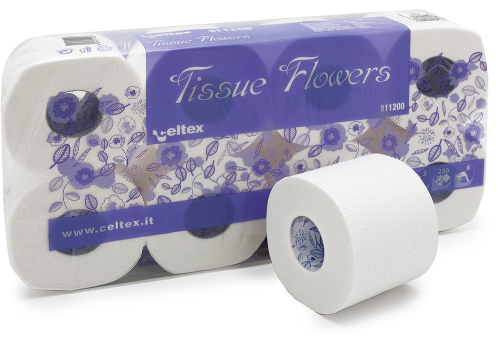 Toaletní papír CELTEX Flowers 3vrstvy 250 útržků bílý - 8ks