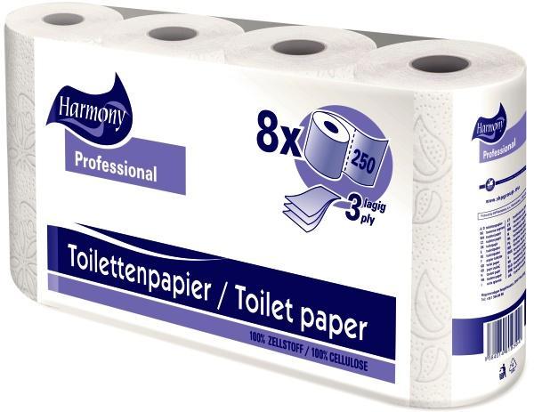 Toaletní papír Harmony Professional 3vrstvy 250 útržků bílý - 8ks