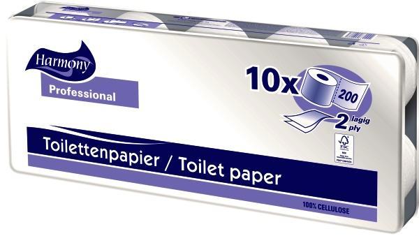 Toaletní papír Harmony Professional 2vrstvy 200 útržků bílý - 10ks