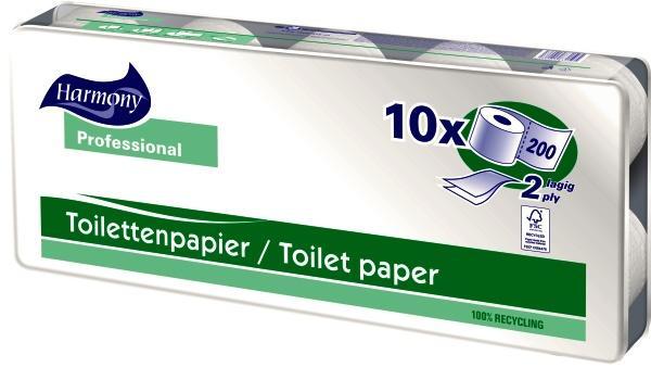 Toaletní papír Harmony Professional 2vrstvy 200 útržků natur - 10ks
