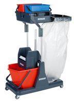 Úklidový vozík DOC1 pro mytí/sběr odpadu, plast, ždímač, držák pytle