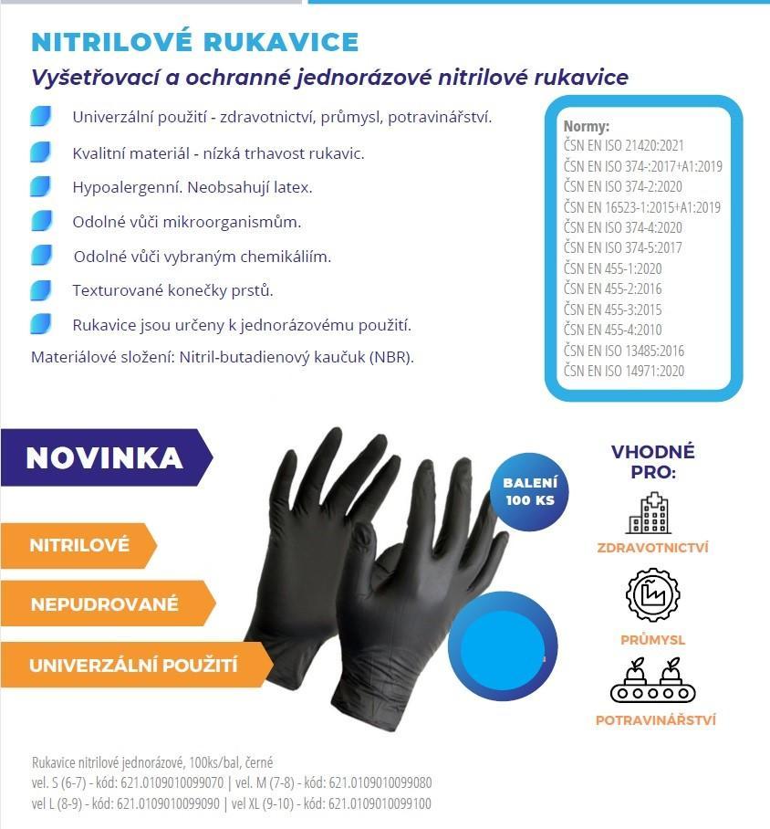 Rukavice nitrilové bez pudru černé, nesterilní 100ks vel. L