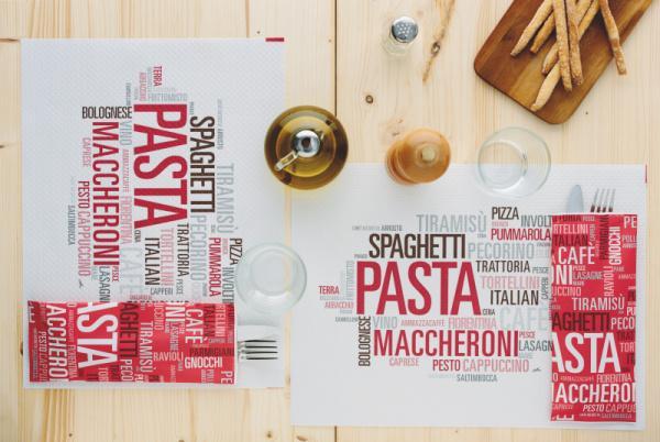 Papírová kapsička na příbory Infibra New Pasta s bílým ubrouskem - 125ks
